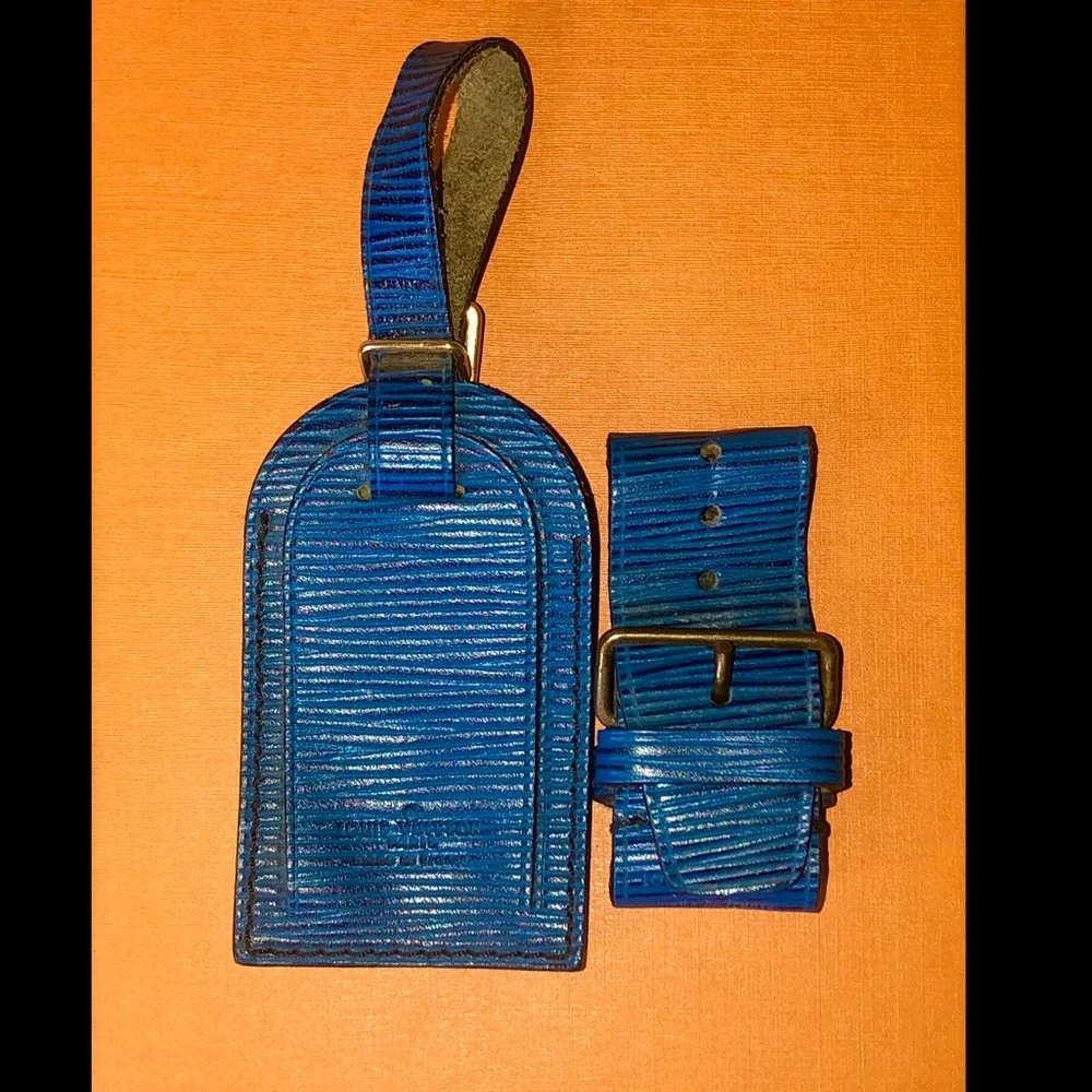 Louis Vuitton Blue Epi Leather Luggage Tag and Poignet Set